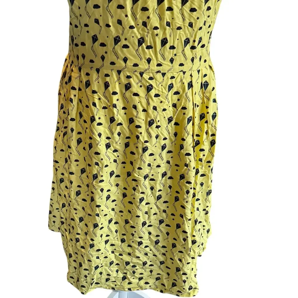 Circus Yellow Kite Print Sleeveless Dress 100% Rayon Made in India UK 20
